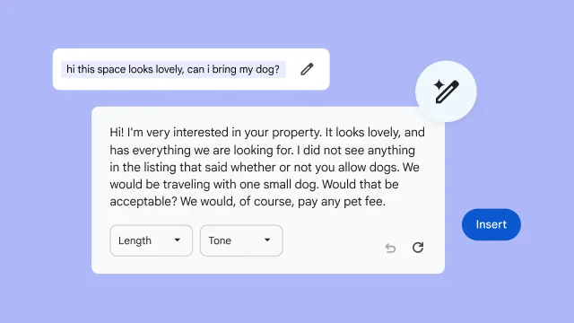 A shorter entry asking if someone can bring their dog, expanded into a longer text form with more detail about someone bringing their dog to a property.